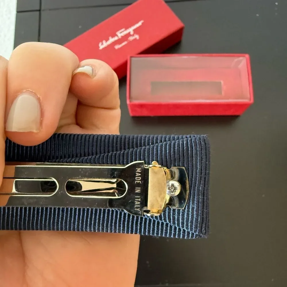 Salvatore Ferragamo  Vara Bow Clip in Navy and Silver